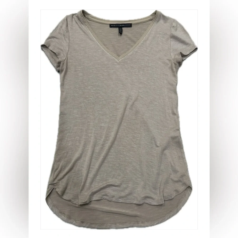 White House Black Market Beige V-Neck Short Sleeve Tee - Picture 7 of 13
